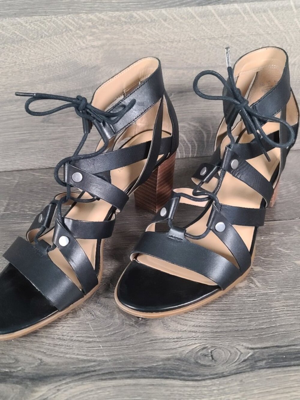 NATURALIZER London Women's Size 10M Dress Heel Sandals Black Lace Up Gladiator